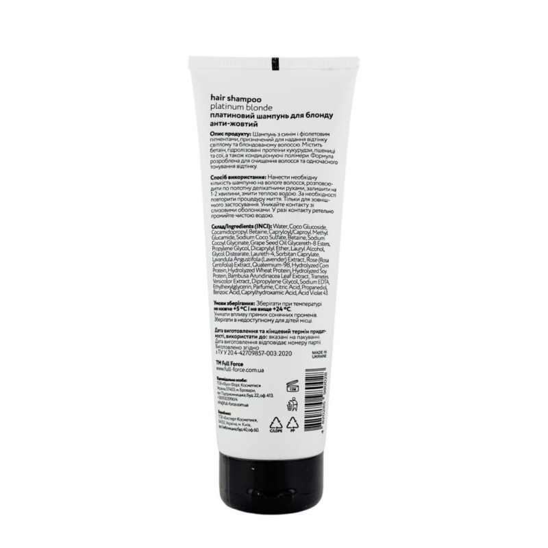 Шампунь для блонду від жовтизни FULL FORCE HAIR SHAMPOO PLATINUM BLONDE, 250 ml