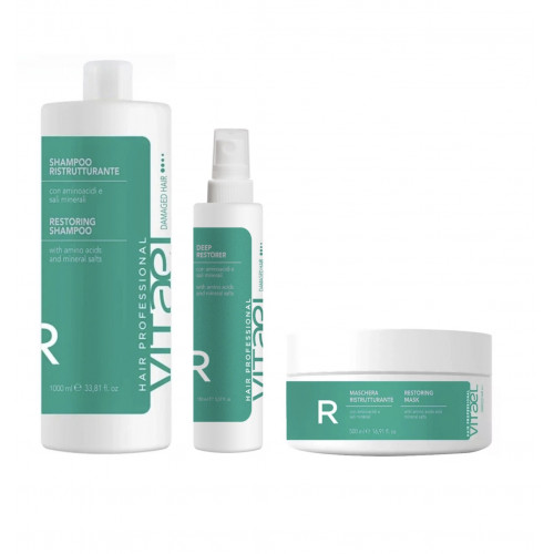 Набір для відновлення волосся VITAEL DAMAGED Hair Restoring: шампунь 1000 мл + маска 500 мл + спрей 150 мл