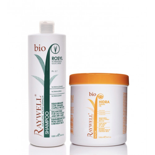 Набір Raywell для жирної шкіри голови і сухих кінців Шампунь BIO ROSYL 1000ml + Маска BIO HIDRA 1000ml